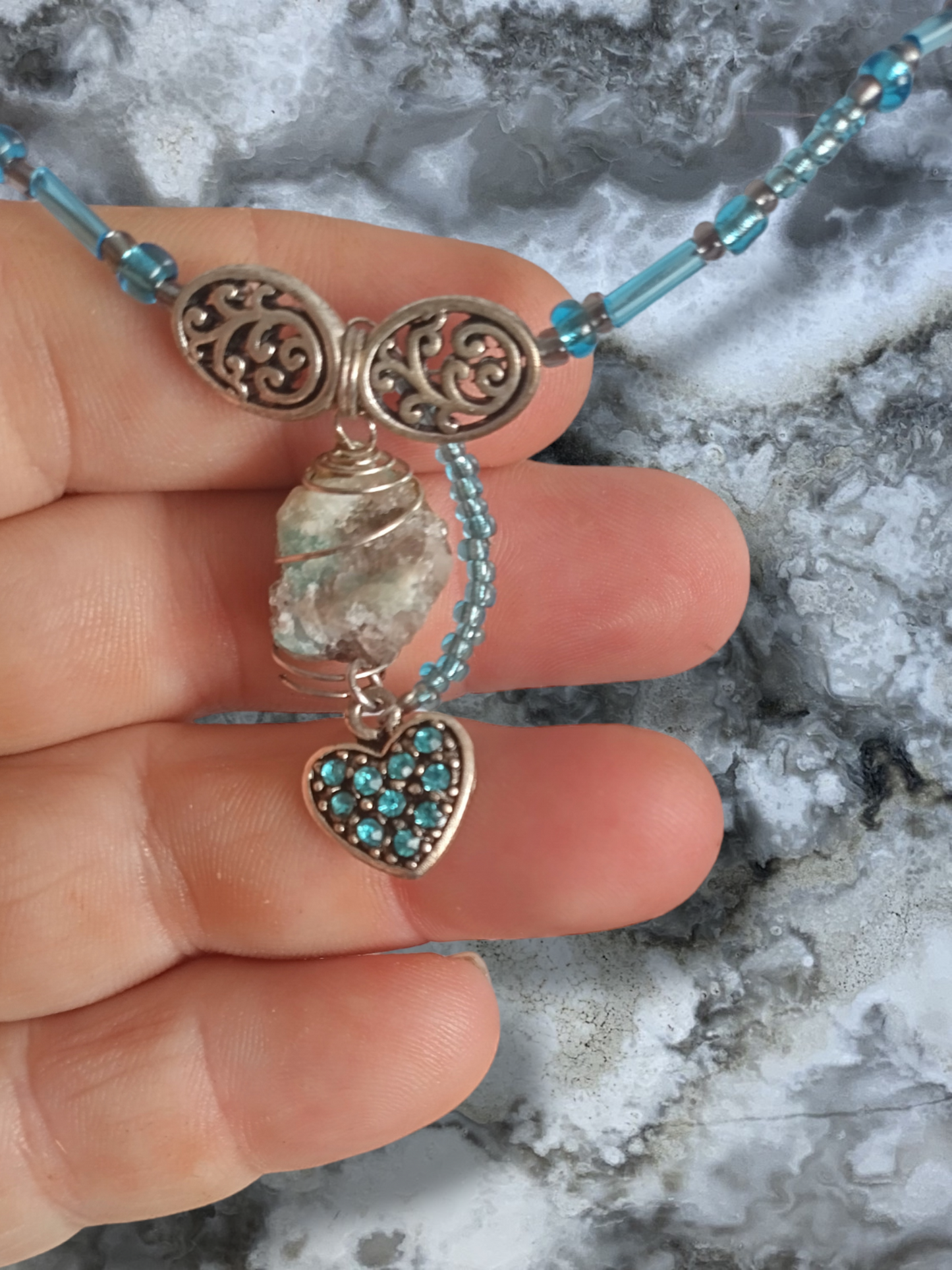 Chrysocolla heart necklace.