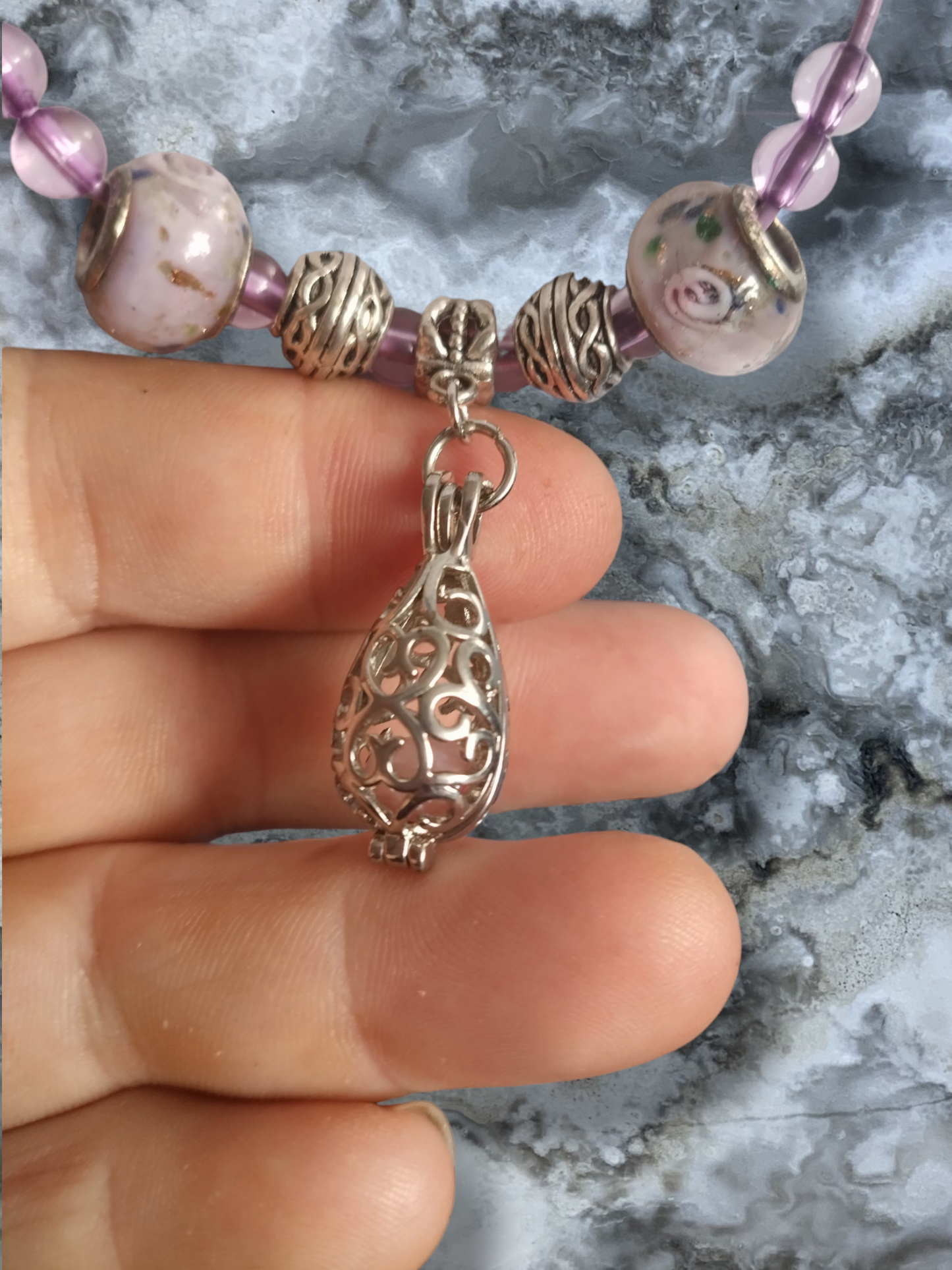 Beaded pearl cage necklace
