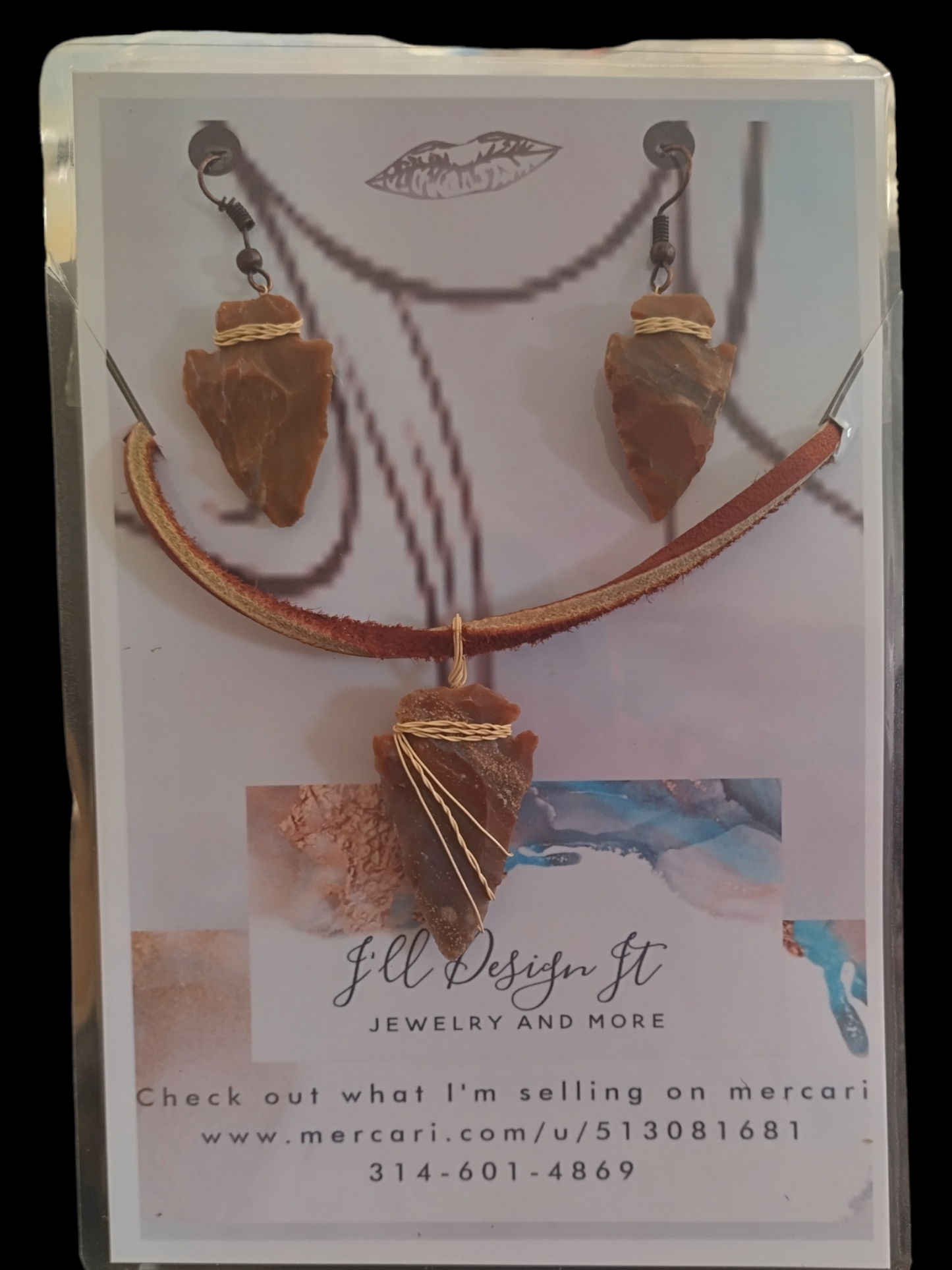 Agate arrowhead necklace with matching earrings
