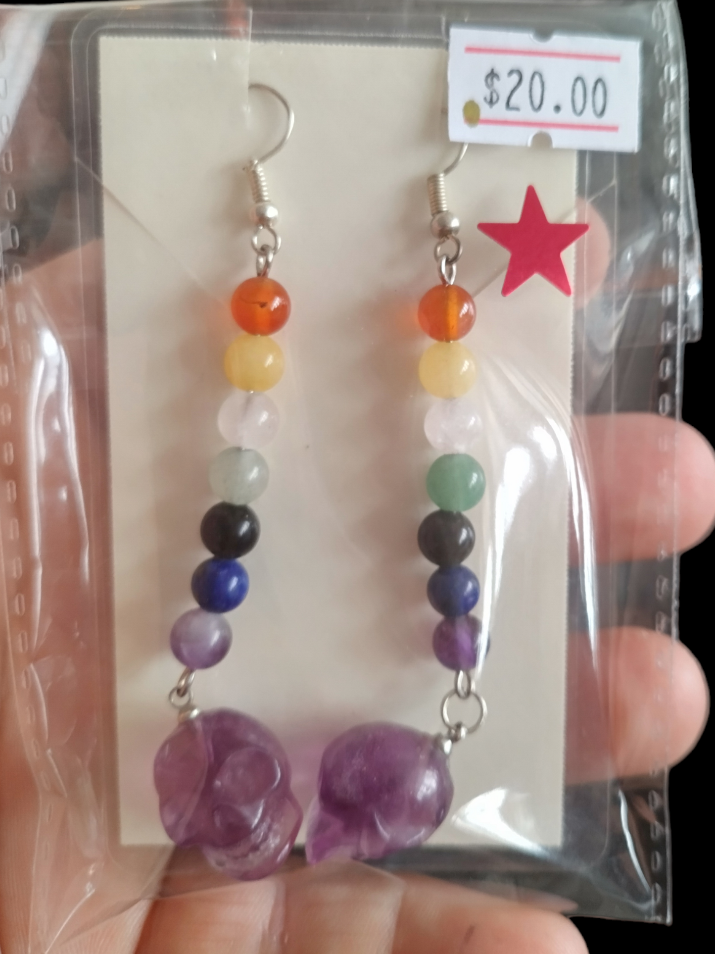 Charka skull earring with real stones