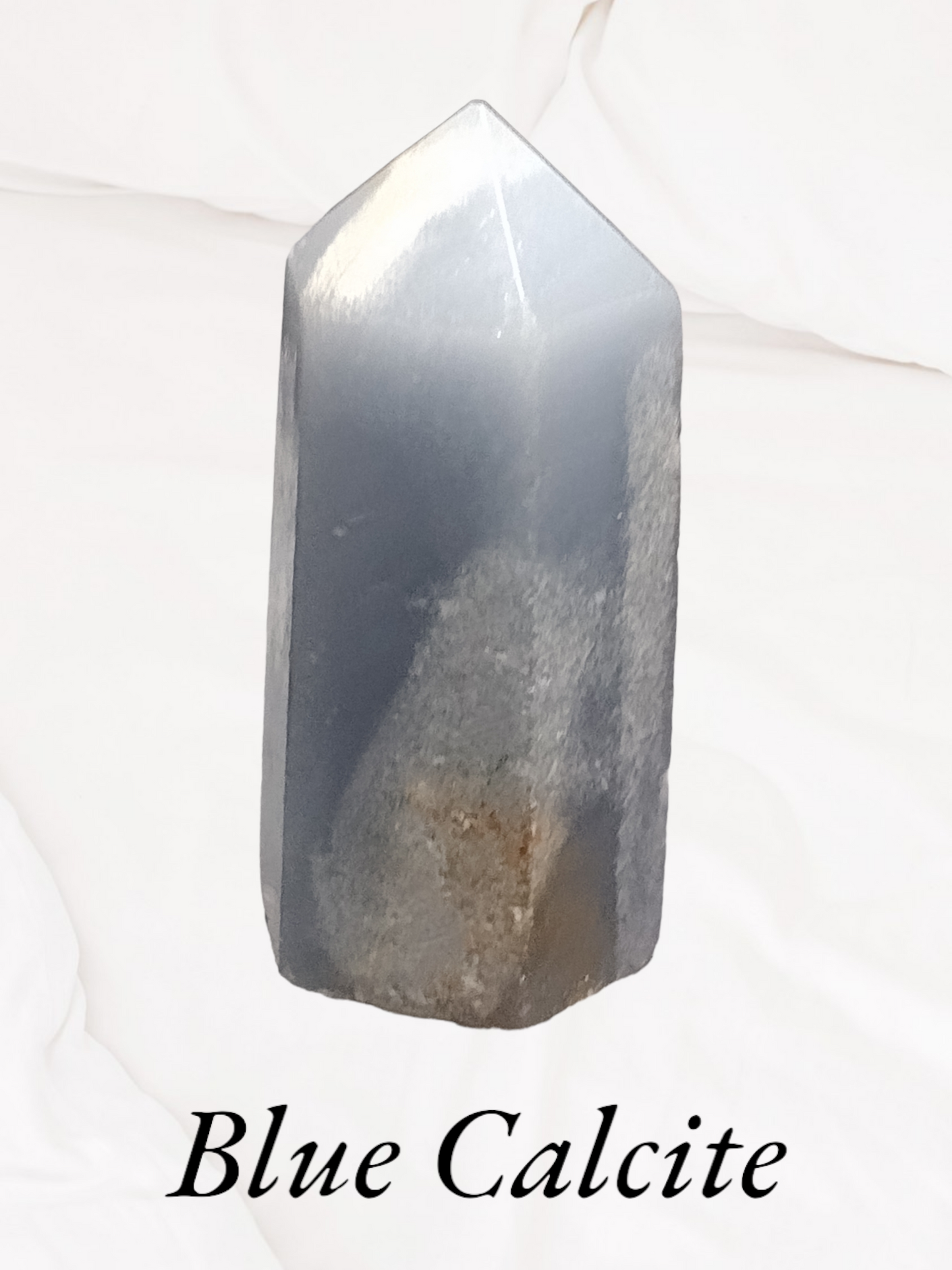 Blue calcite crystals tower