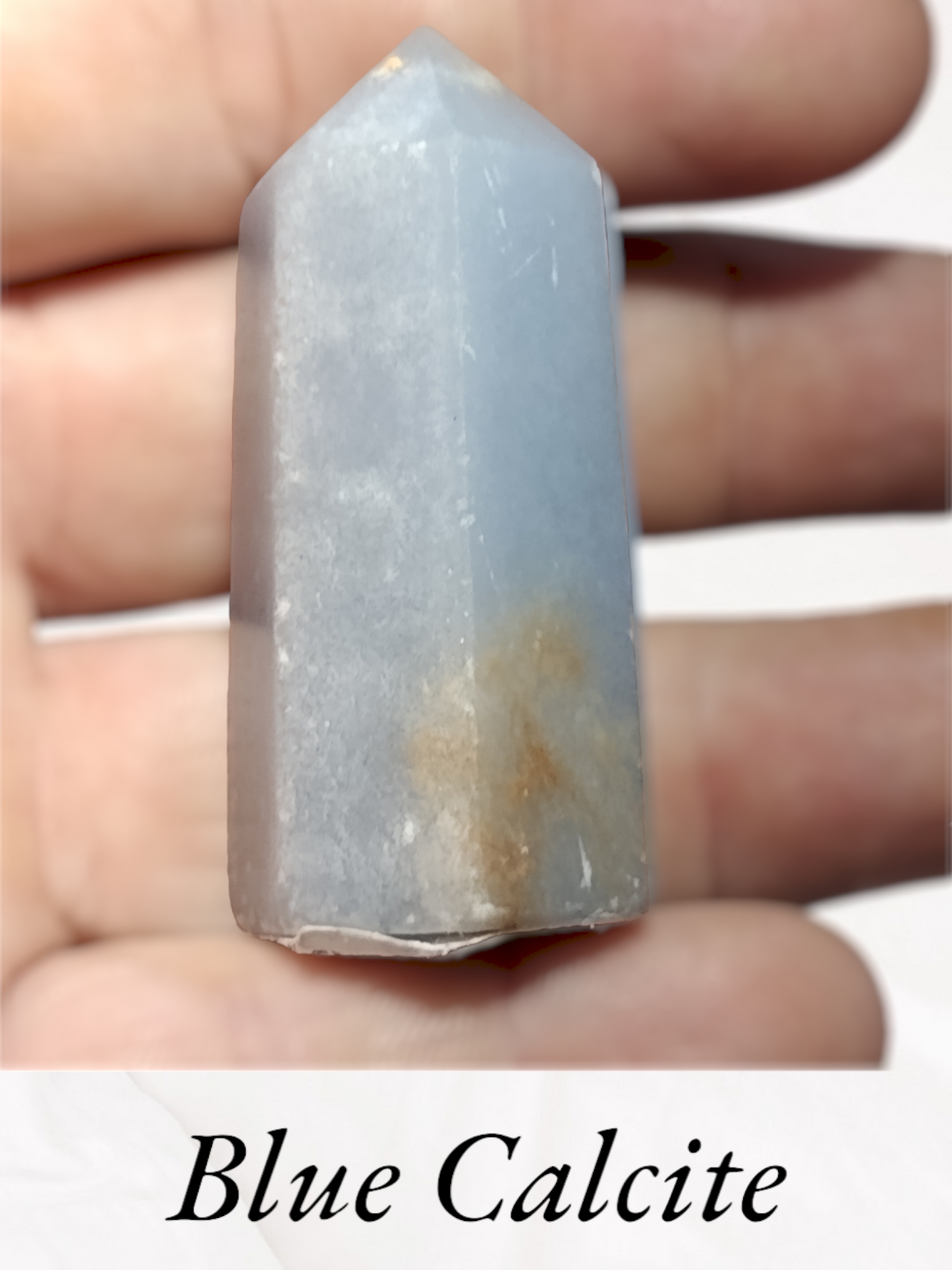 Blue calcite crystals tower