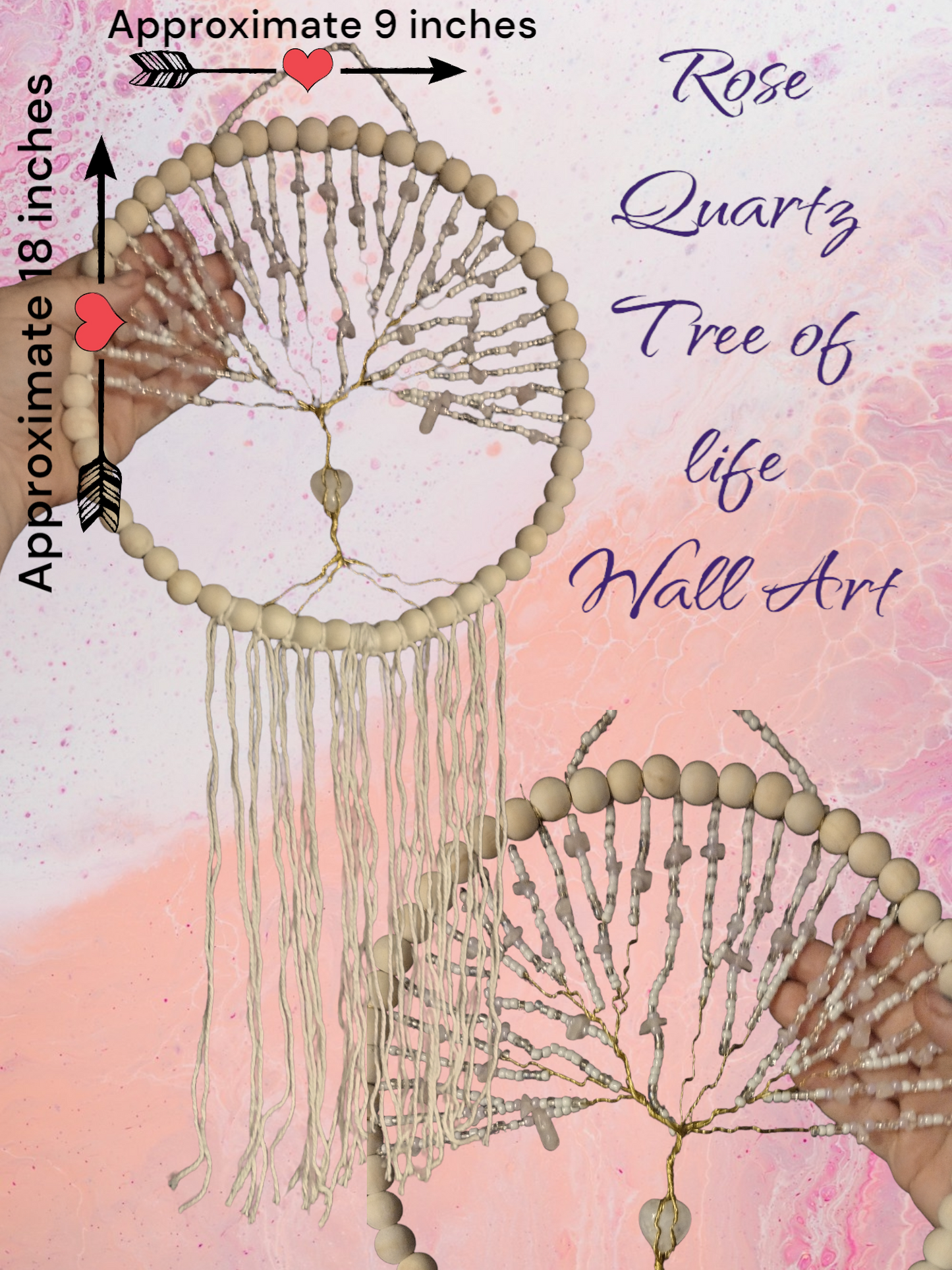 Rose Quartz Tree of Life with Rose Quartz Heart