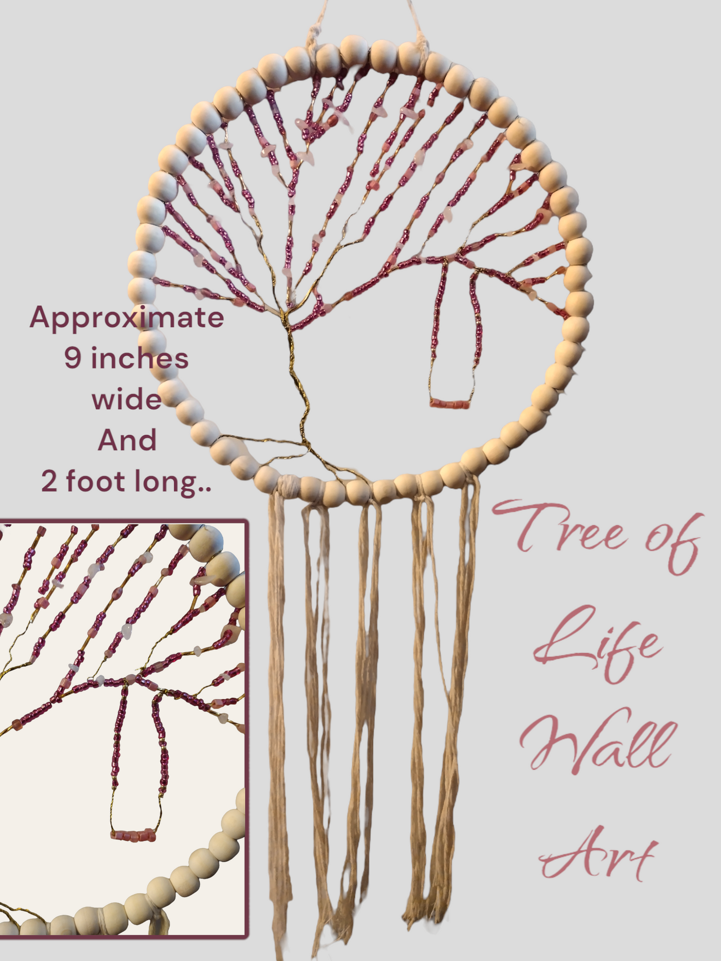 Tree of Life rose quartz wall Art
