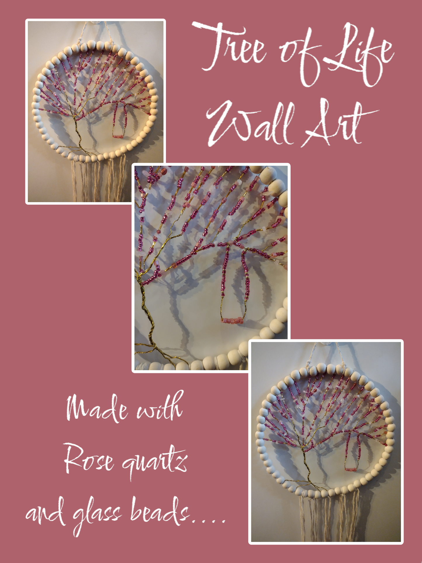 Tree of Life rose quartz wall Art