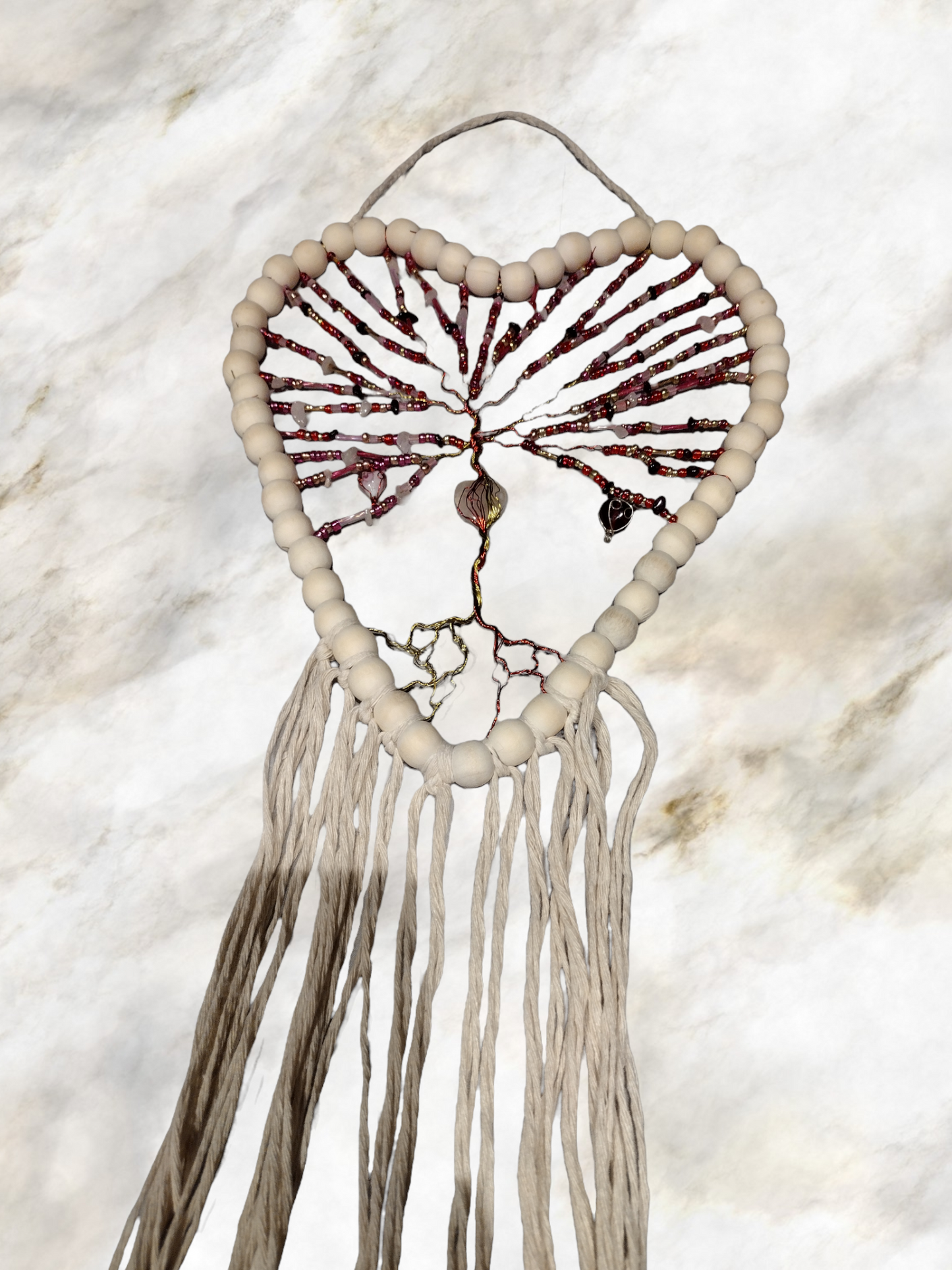 Tree of Life with garnet and rose quartz.