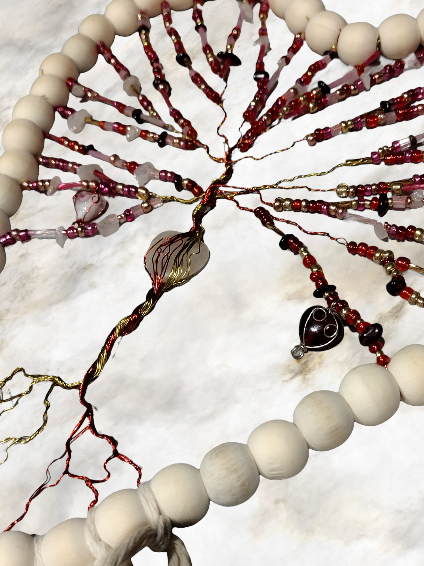 Tree of Life with garnet and rose quartz.