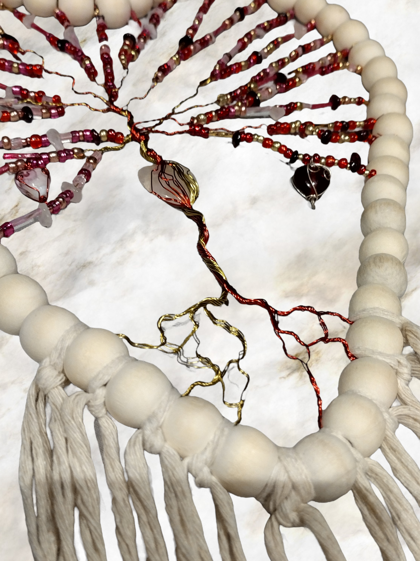 Tree of Life with garnet and rose quartz.