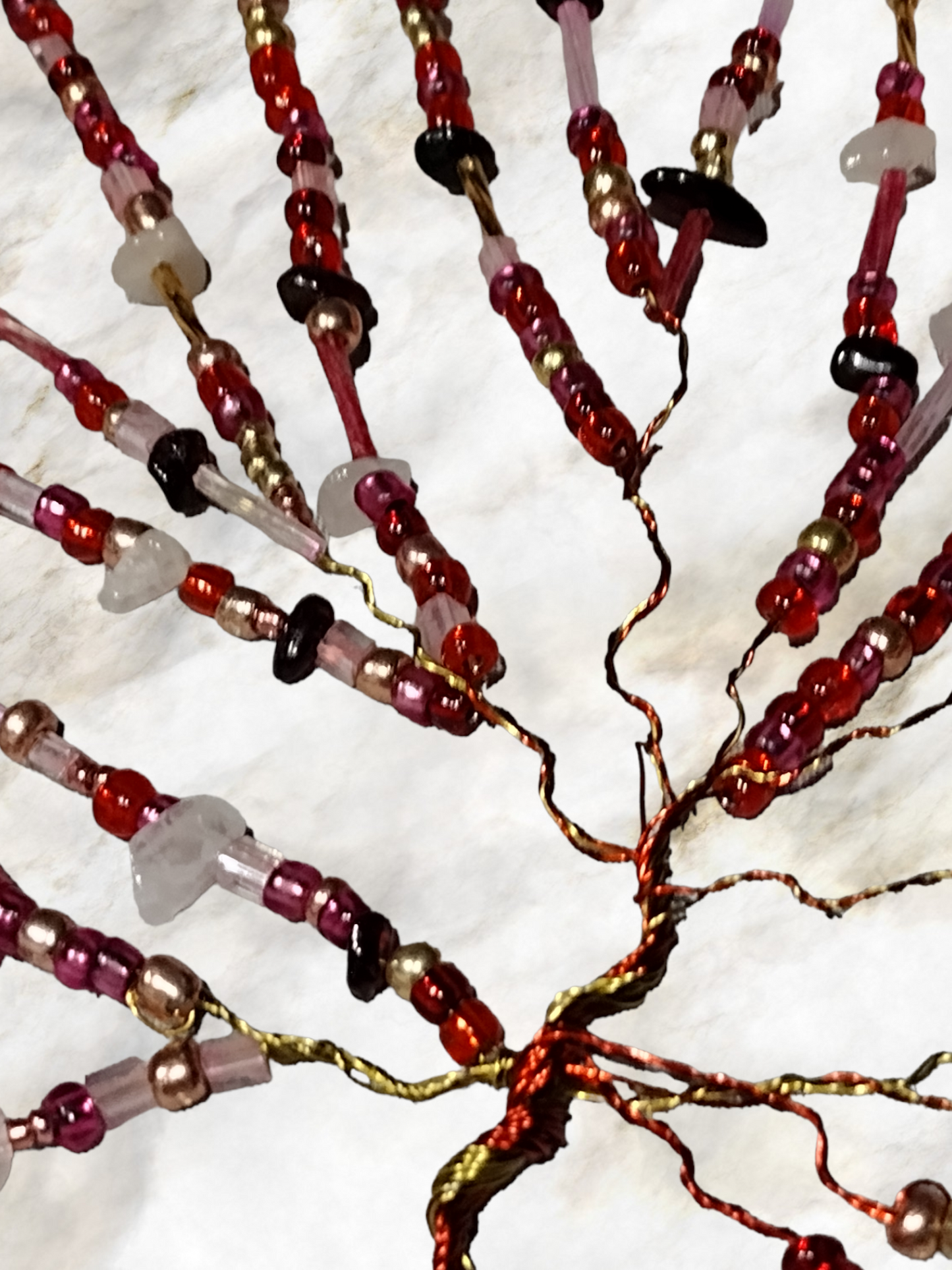 Tree of Life with garnet and rose quartz.