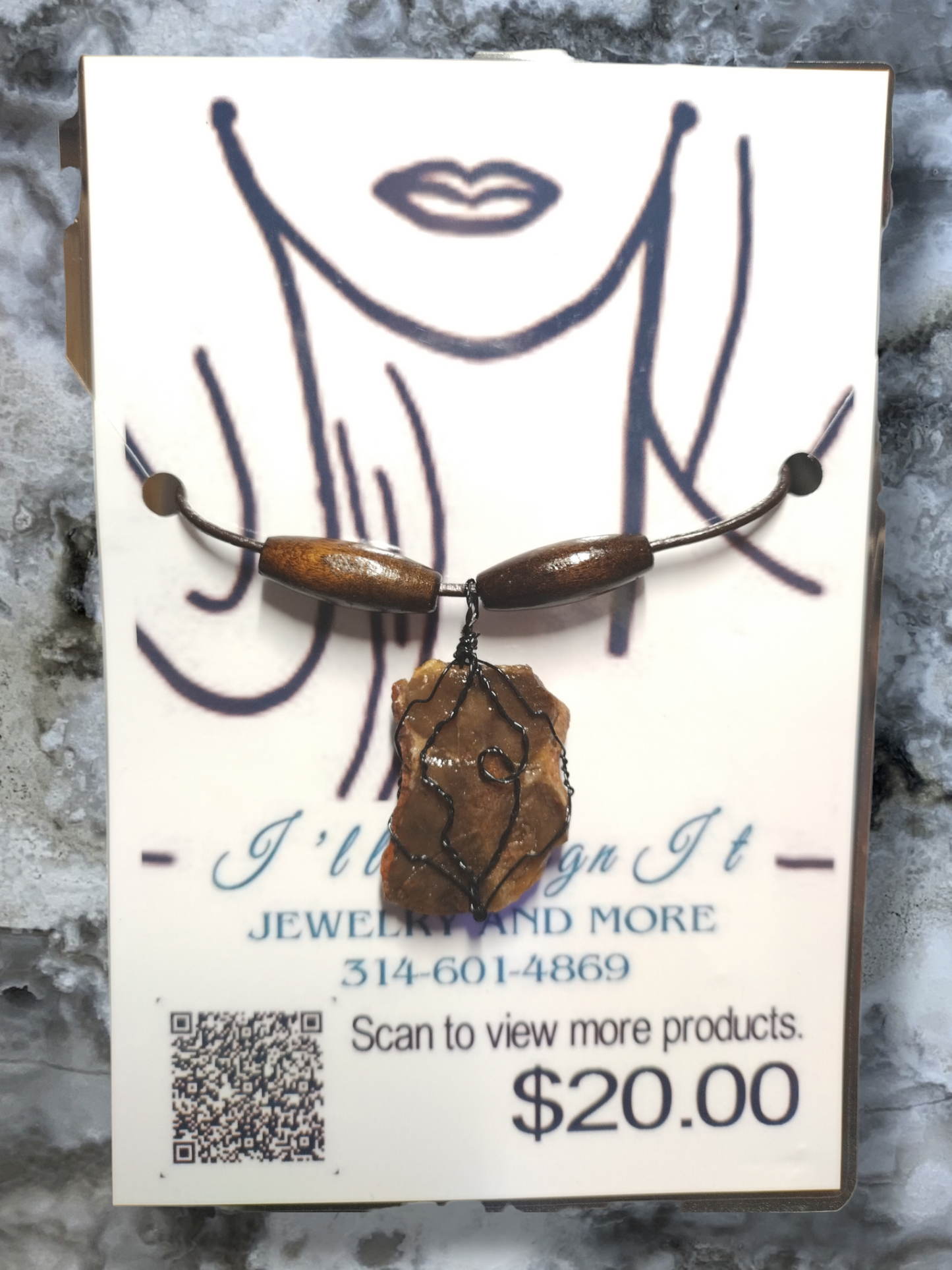 Wired wrapped Petrified wood pendant on an adjustable leather cord necklace.