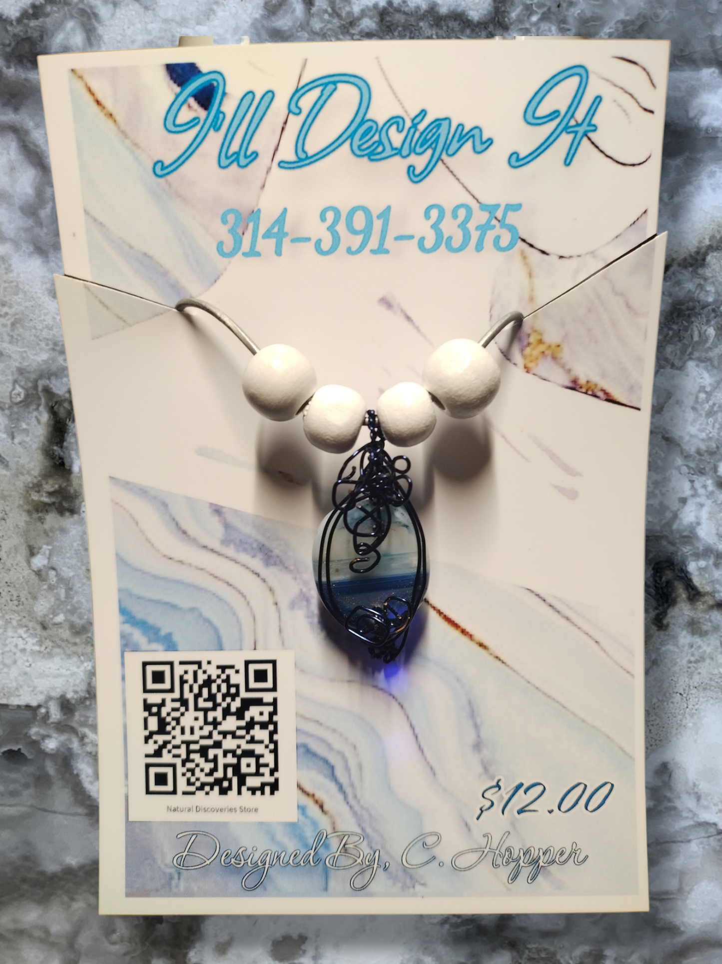 Wired wrapped dyed agate pendant on an adjustable leather cord necklace