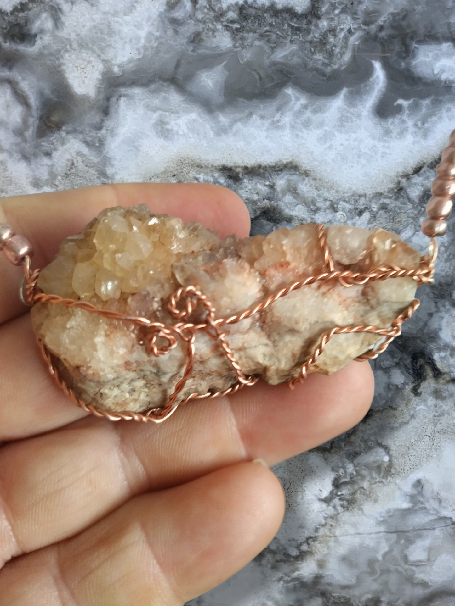 Druzy quartz beaded necklace