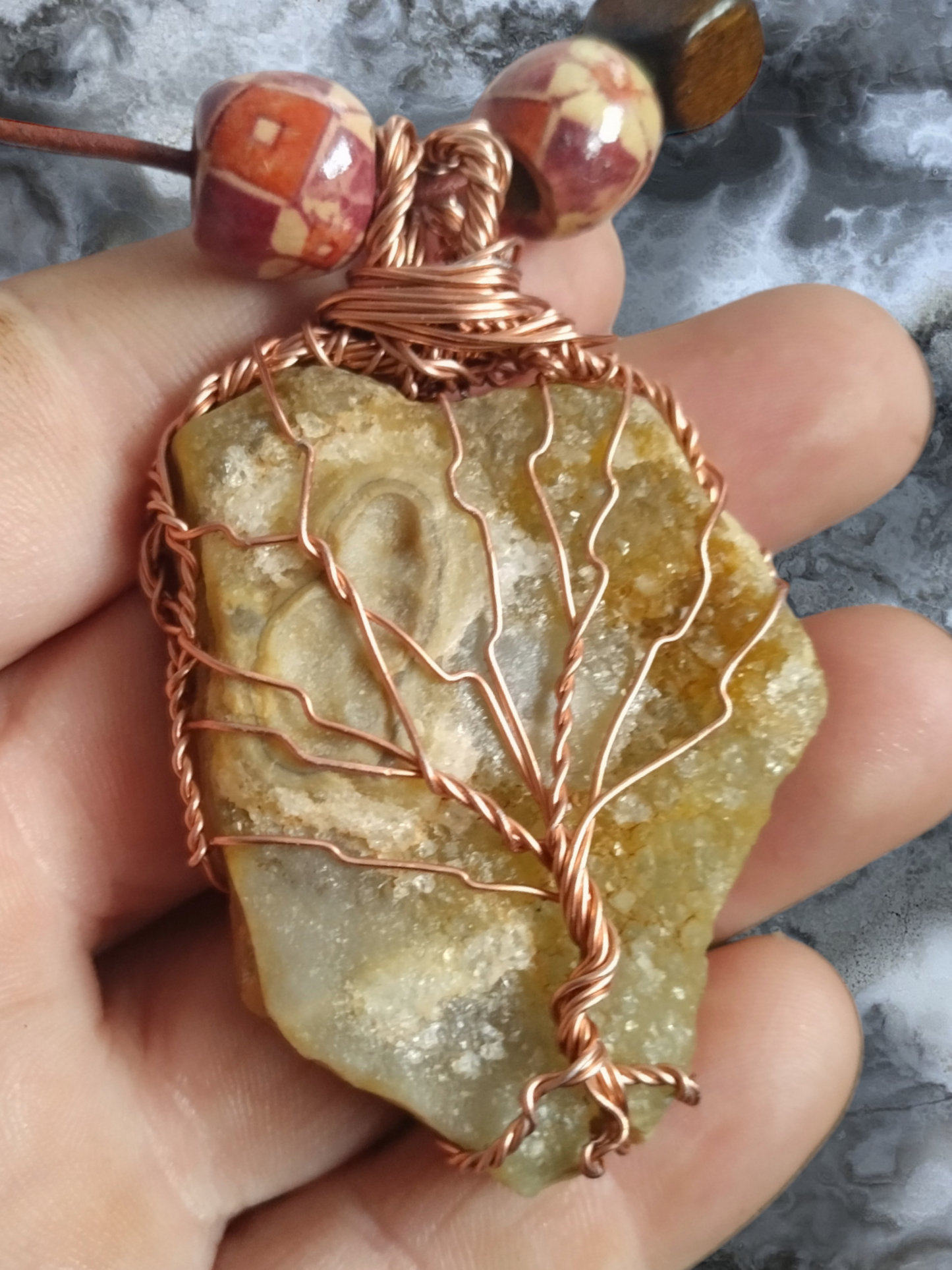 Tree of life Druzy quartz beaded necklace