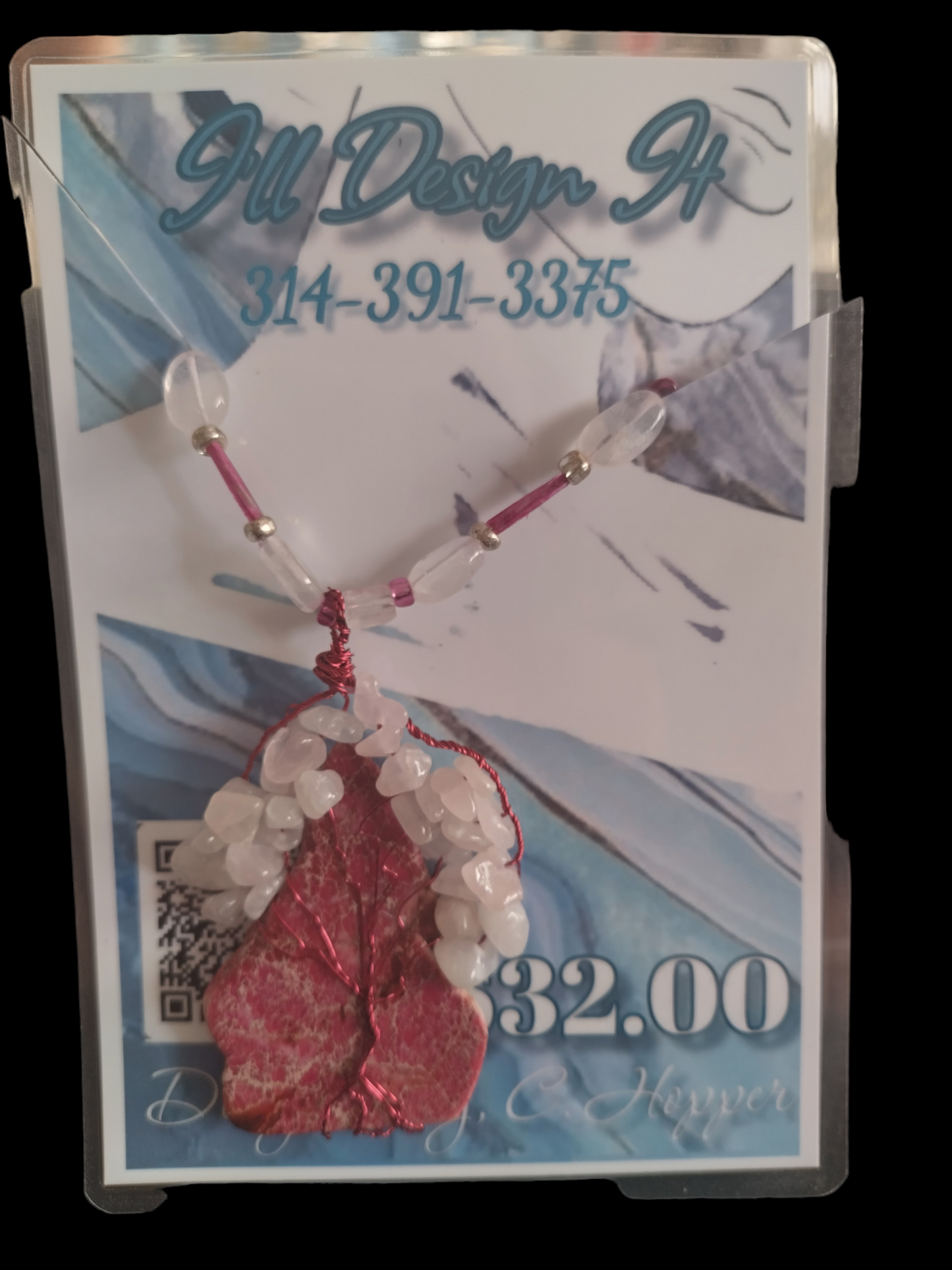 White howlite and rose quartz tree of life necklace