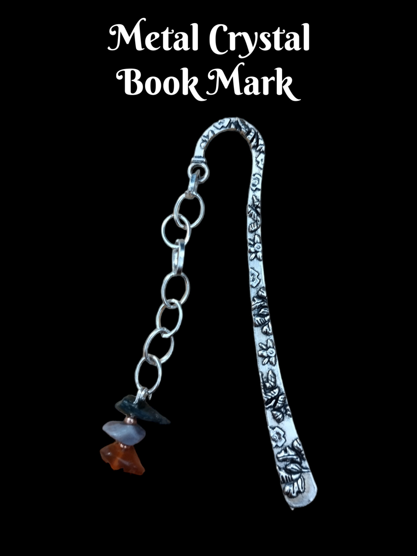 Handmade bookmark with moss agatereal crystal.