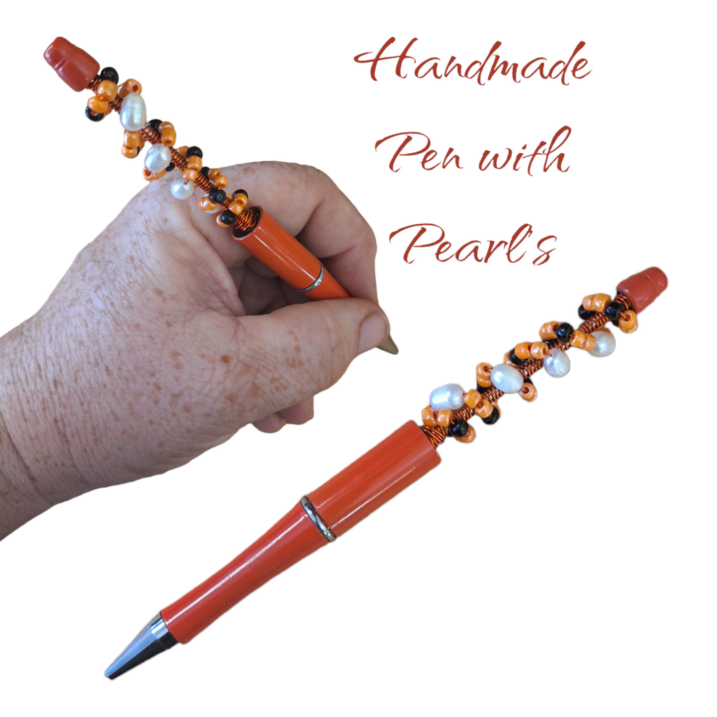 Pen that is handmade with beads and real pearls.