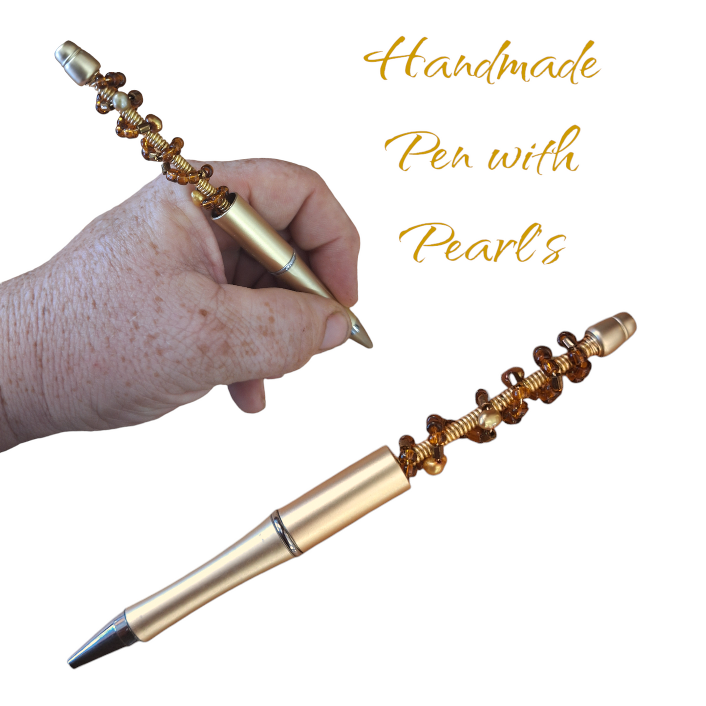 Pen that is handmade with beads and real pearls.