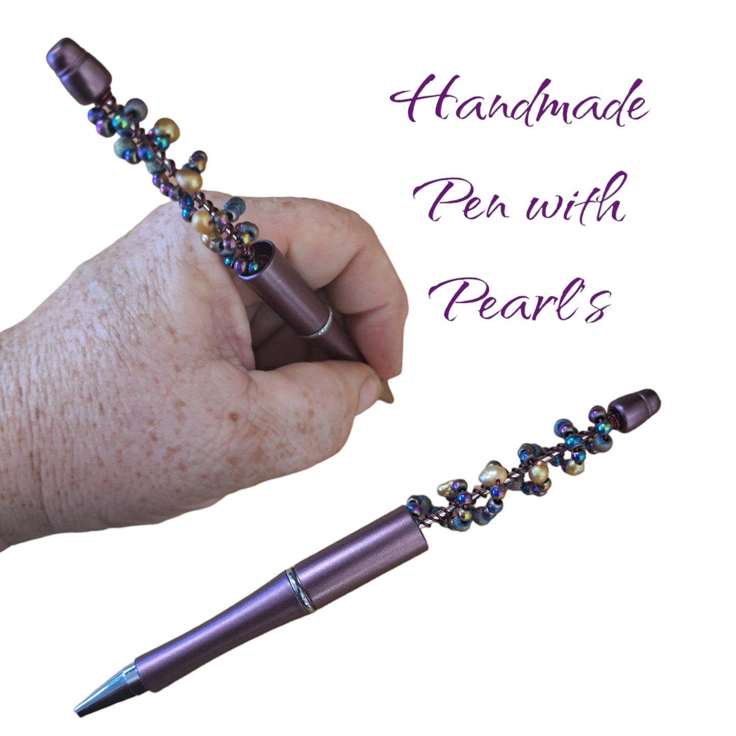 Pen that is handmade with beads and real pearls.