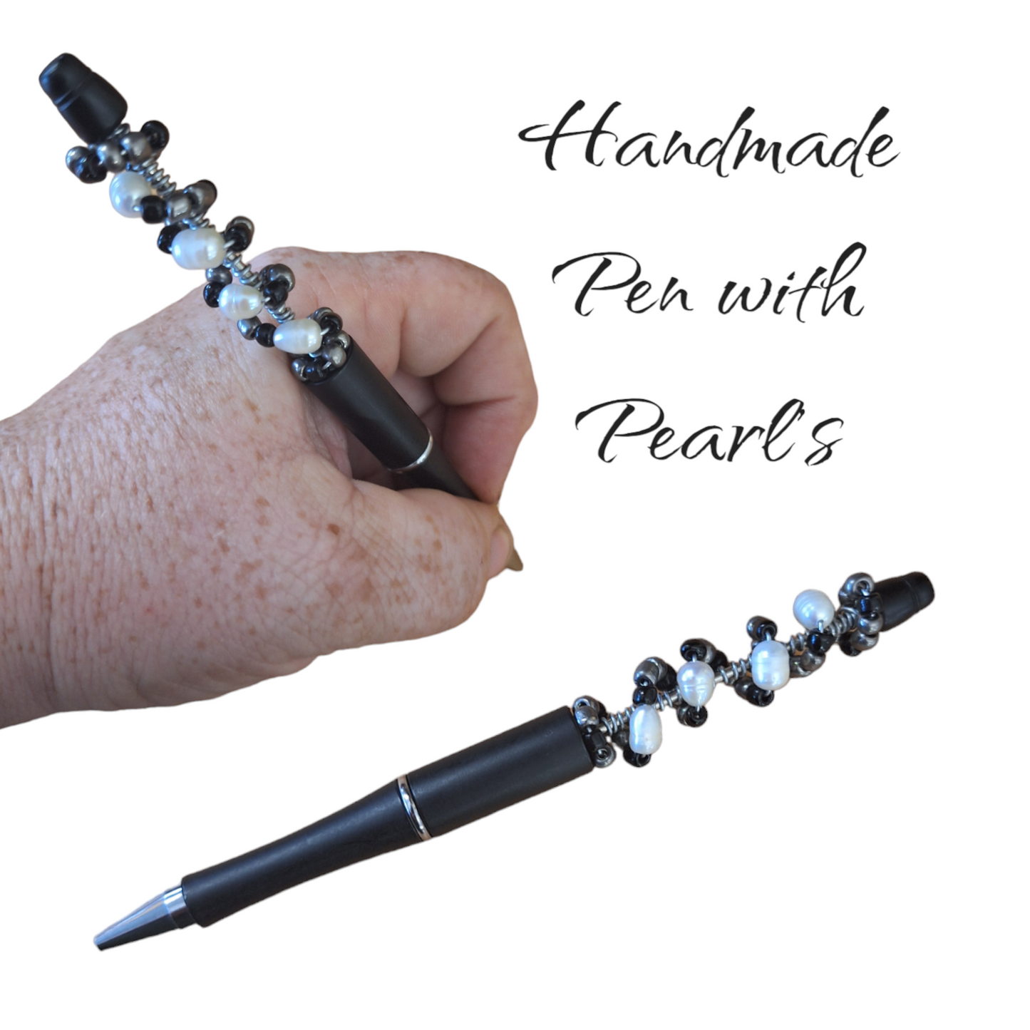 Pen that is handmade with beads and real pearls.