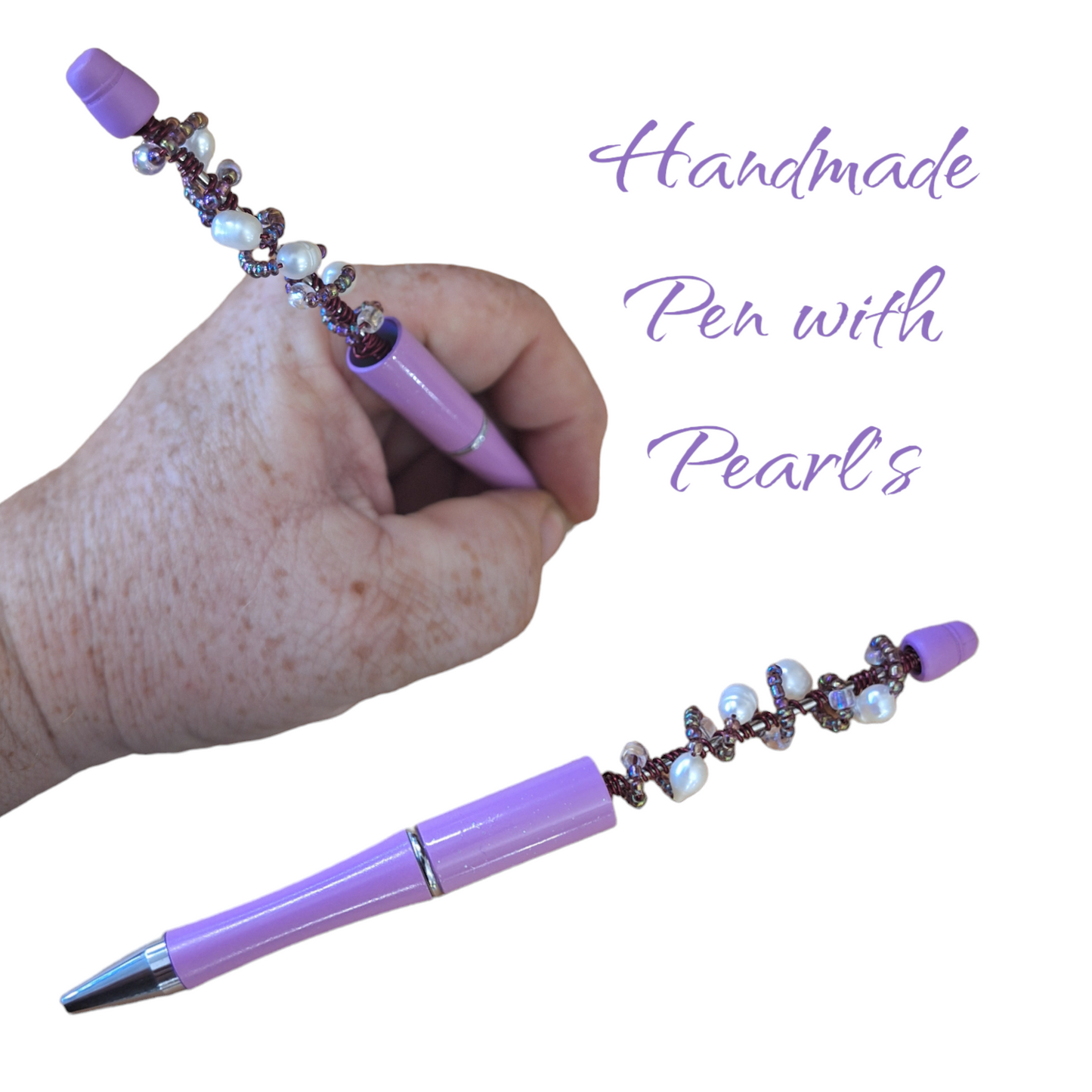 Pen that is handmade with beads and real pearls.