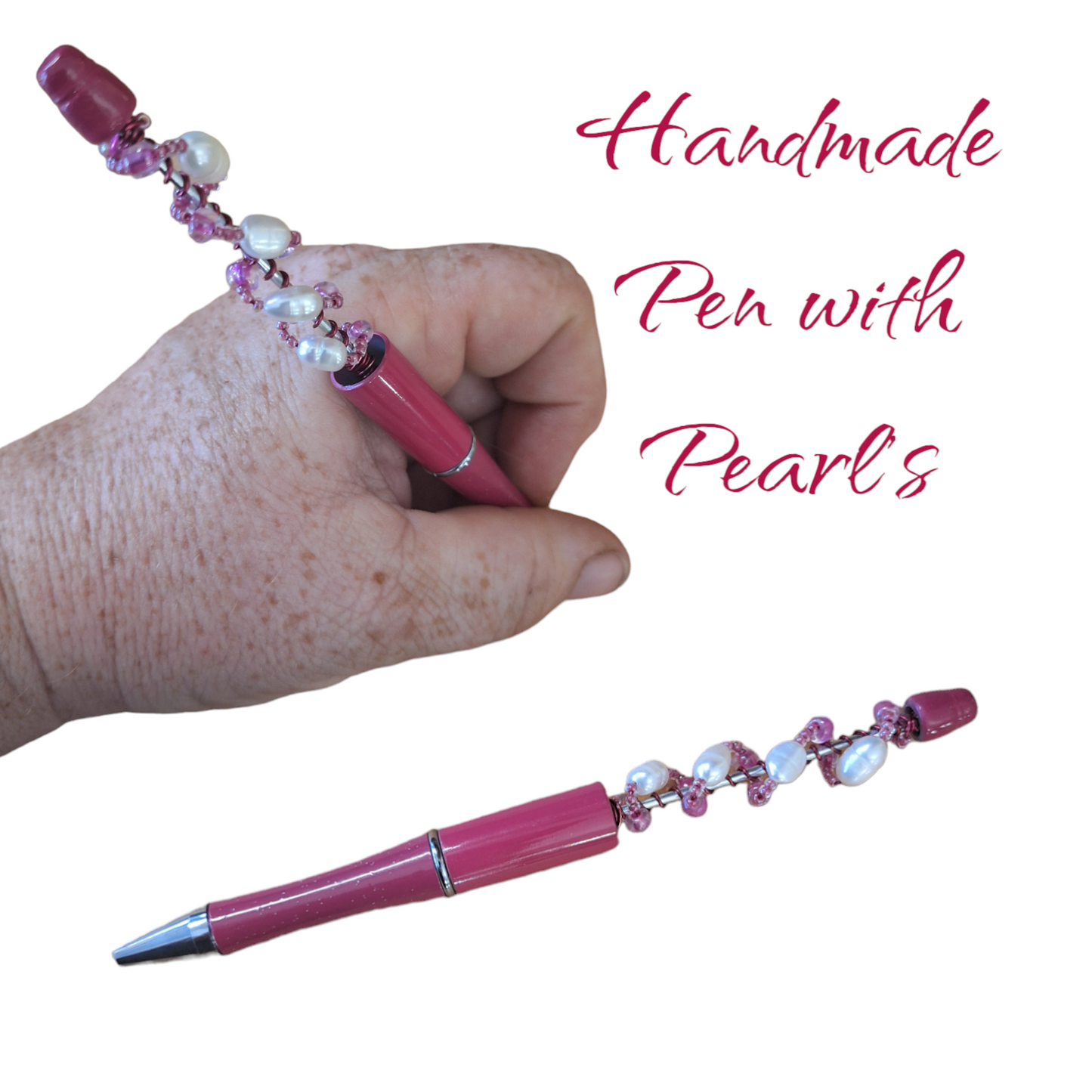 Pen that is handmade with beads and real pearls.