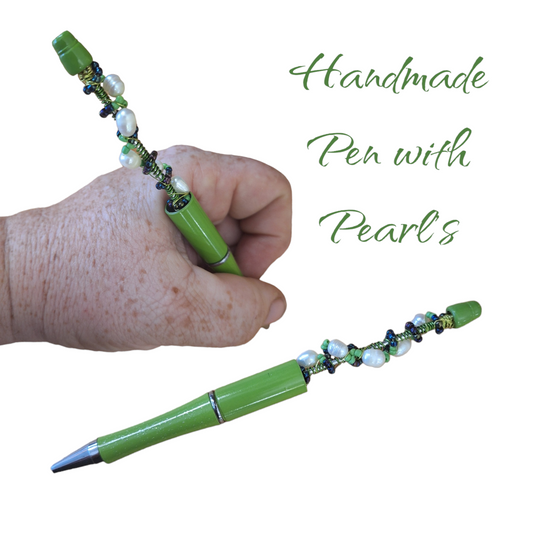 Pen that is handmade with beads and real pearls.