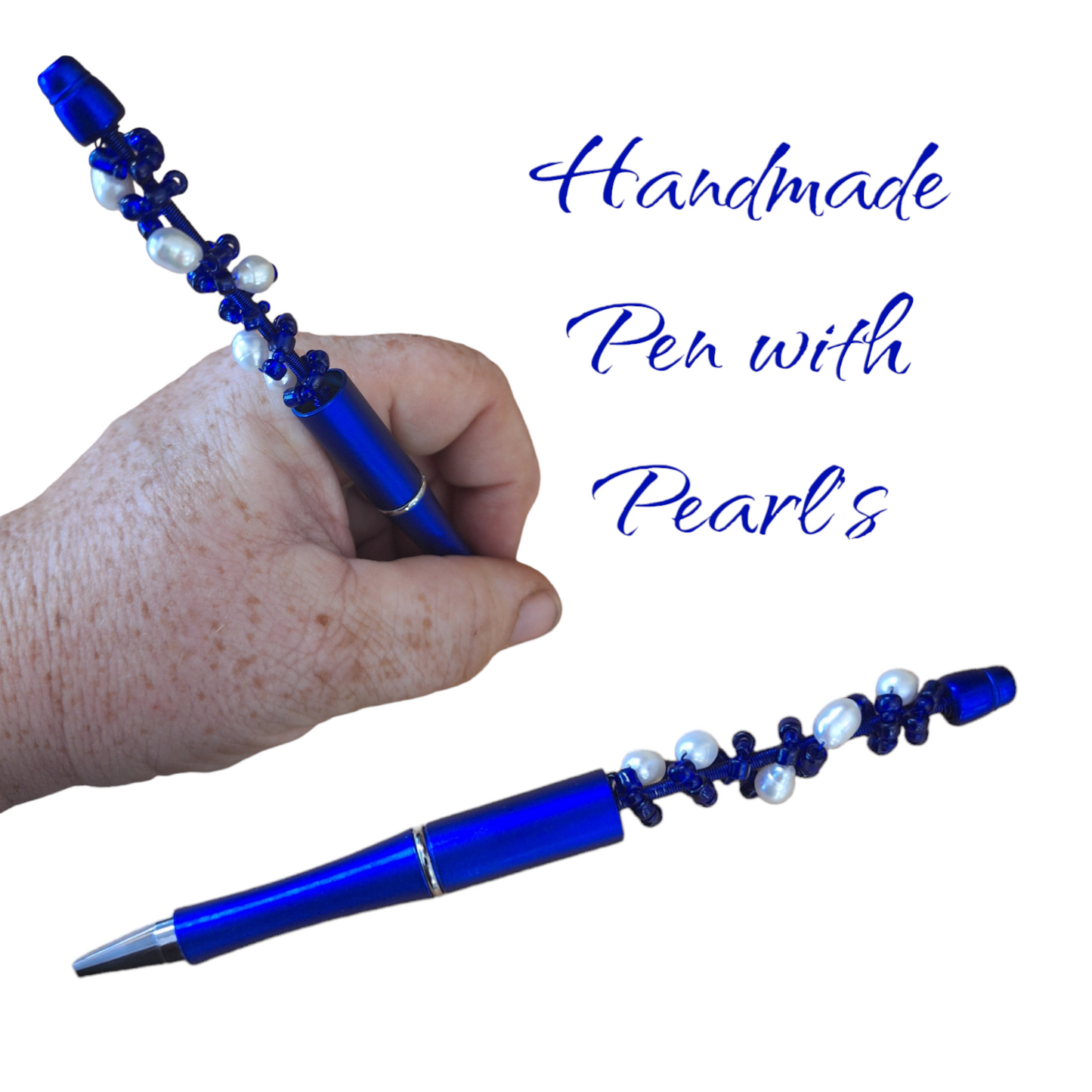 Pen that is handmade with beads and real pearls.