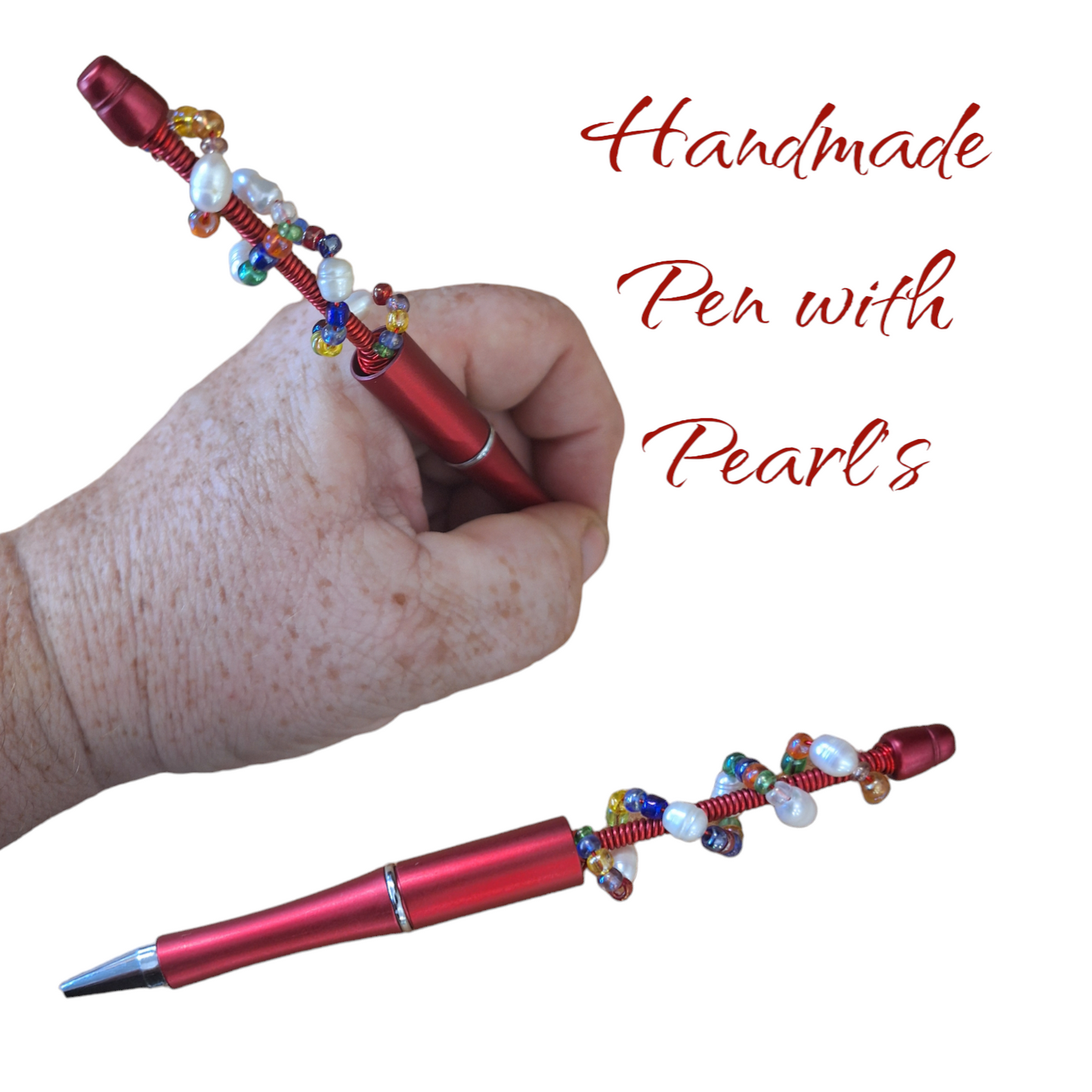 Pen that is handmade with beads and real pearls.