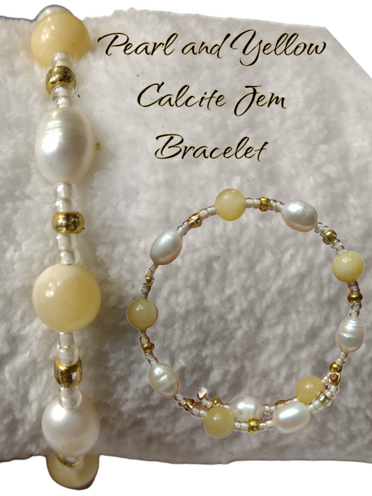 Pearl and Yellow Calcite bracelet