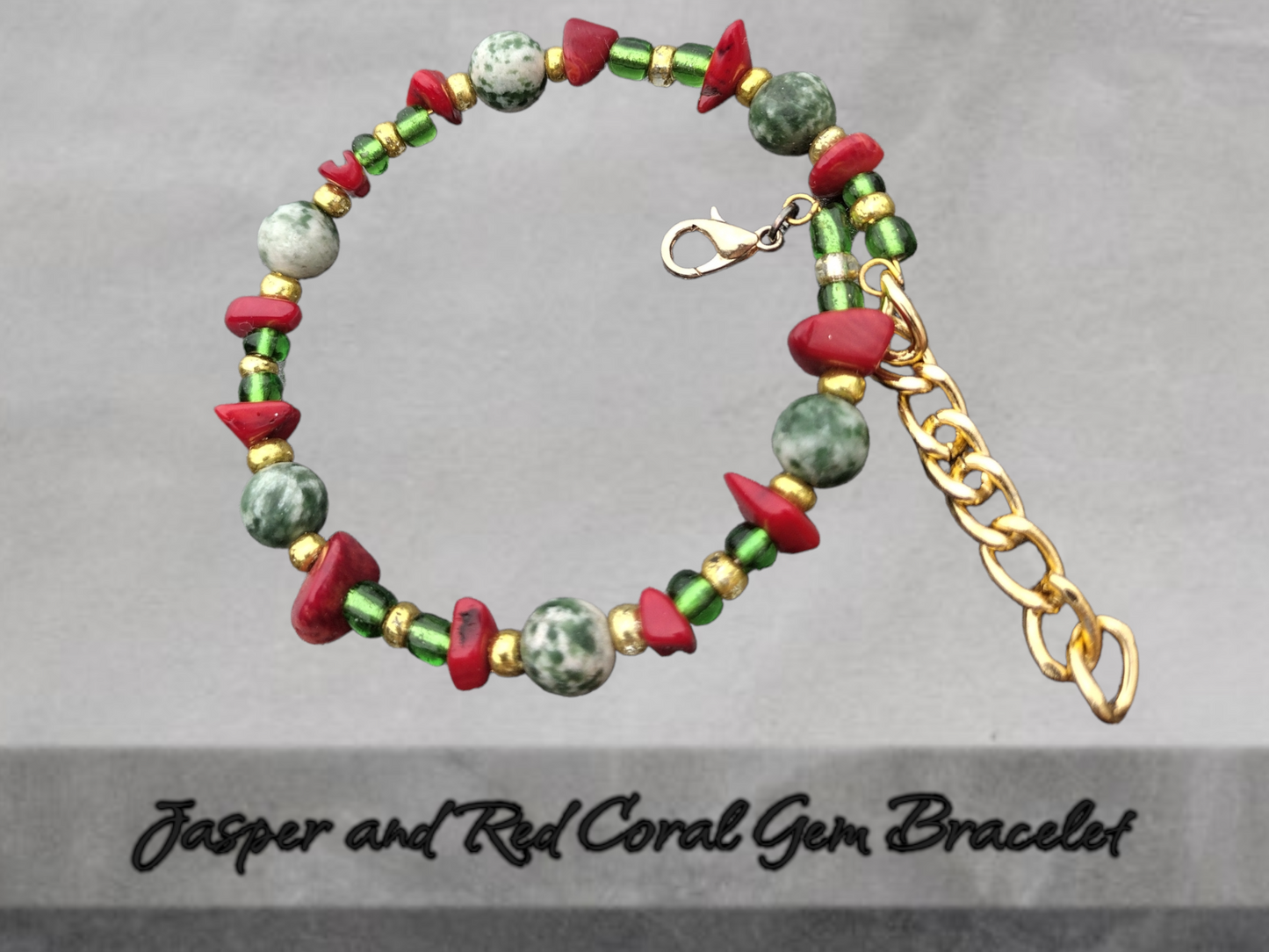 Jasper and red coral gem bracelet