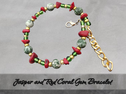 Jasper and red coral gem bracelet