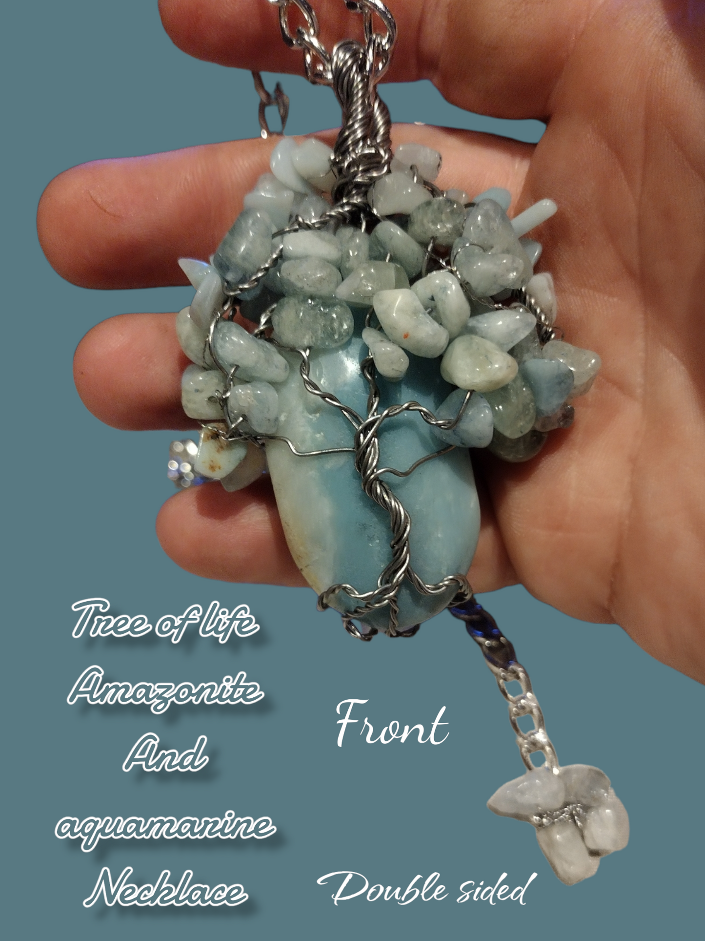 Tree of life Amazonite, aquamarine necklace