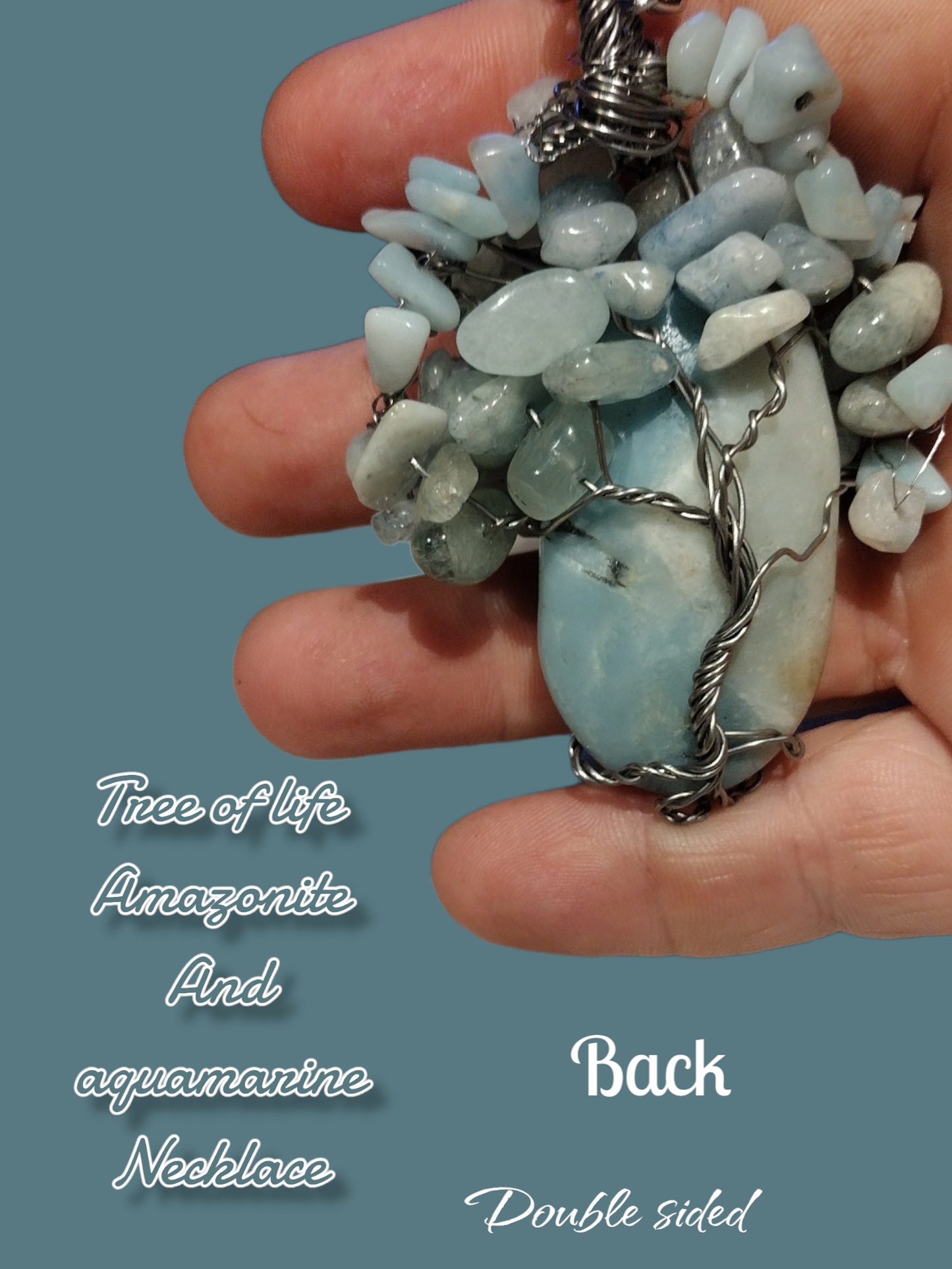 Tree of life Amazonite, aquamarine necklace