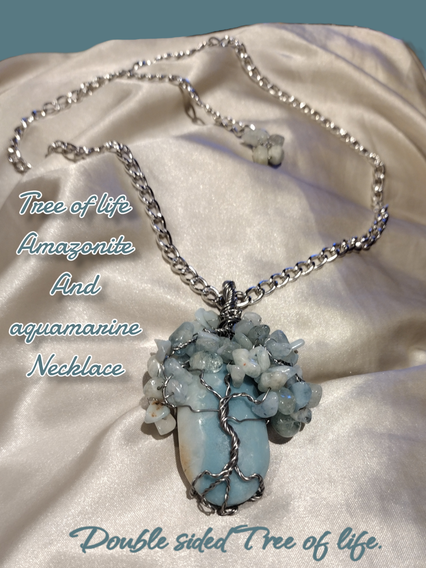 Tree of life Amazonite, aquamarine necklace