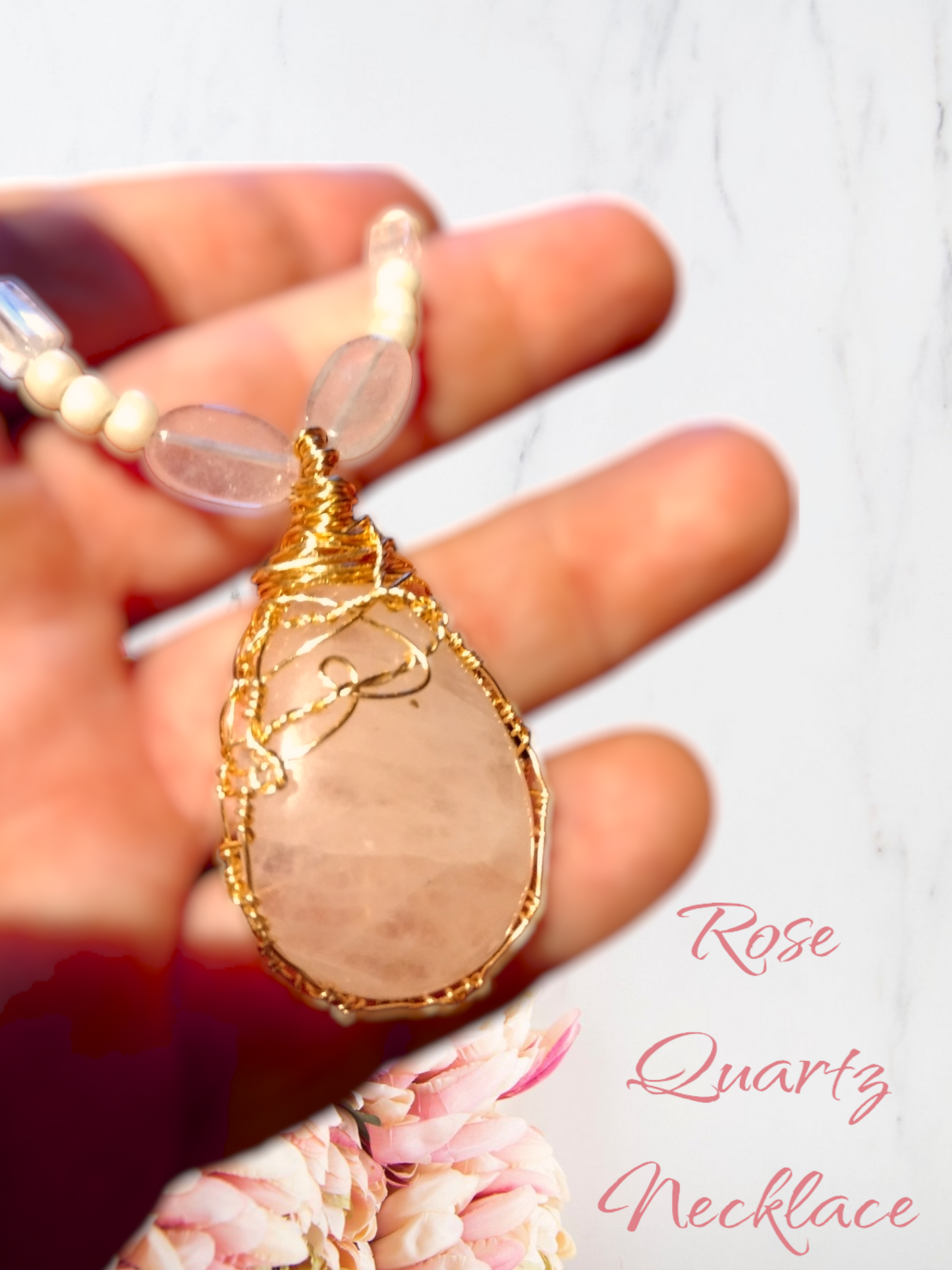 Handmade Rose quartz necklace