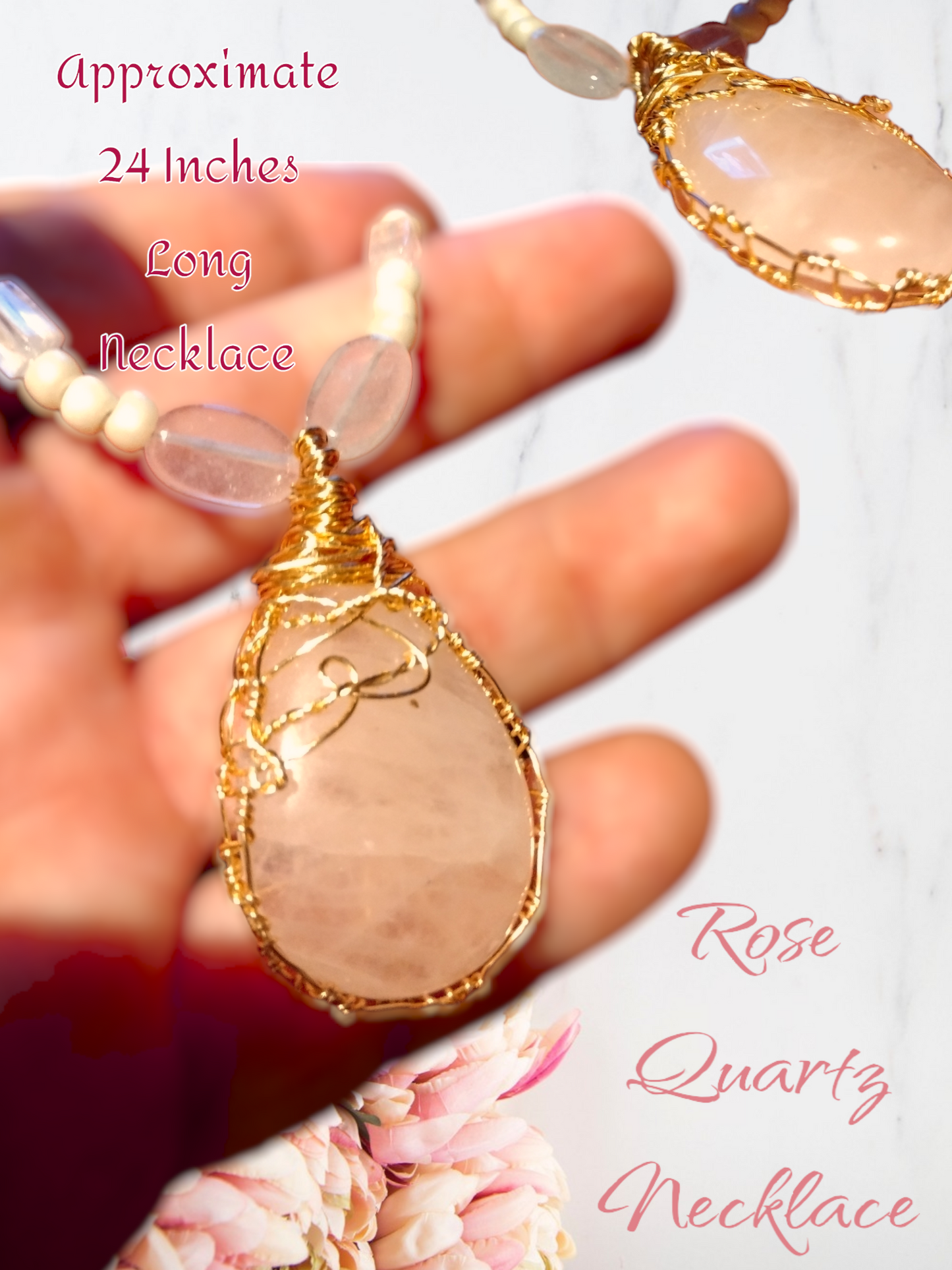 Handmade Rose quartz necklace