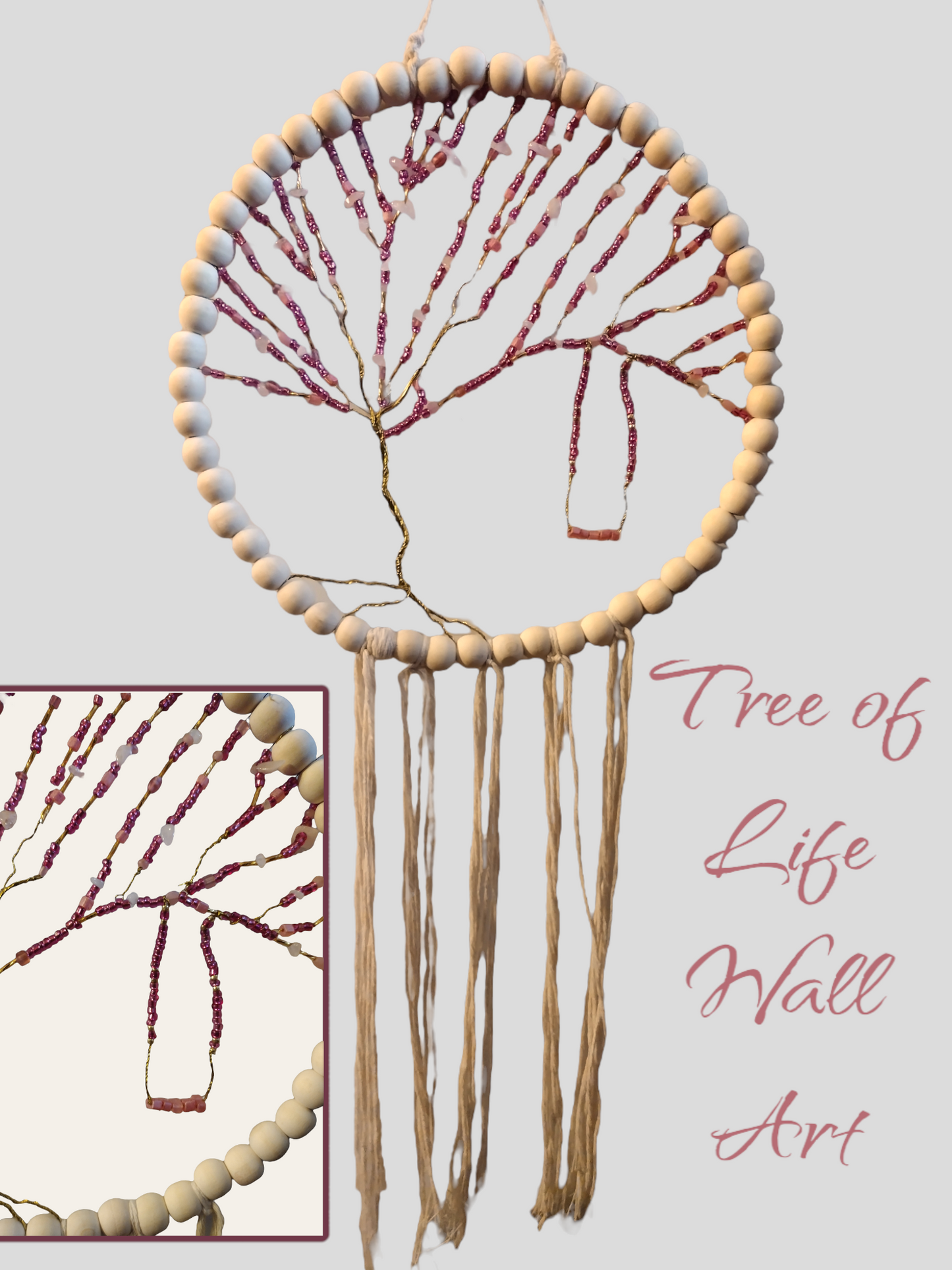 Tree of Life rose quartz wall Art