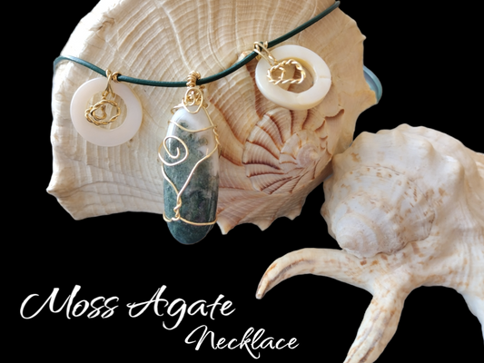 Moss agate wire wrapped necklace