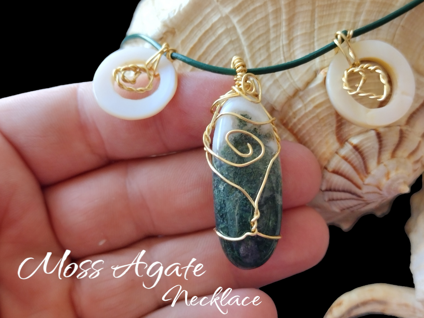 Moss agate wire wrapped necklace