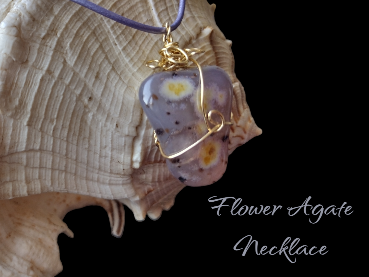 Hand wrapped Flowers agate necklace.