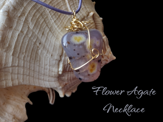 Hand wrapped Flowers agate necklace.