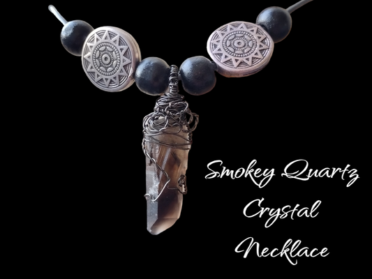 Smoky quartz crystal point necklace