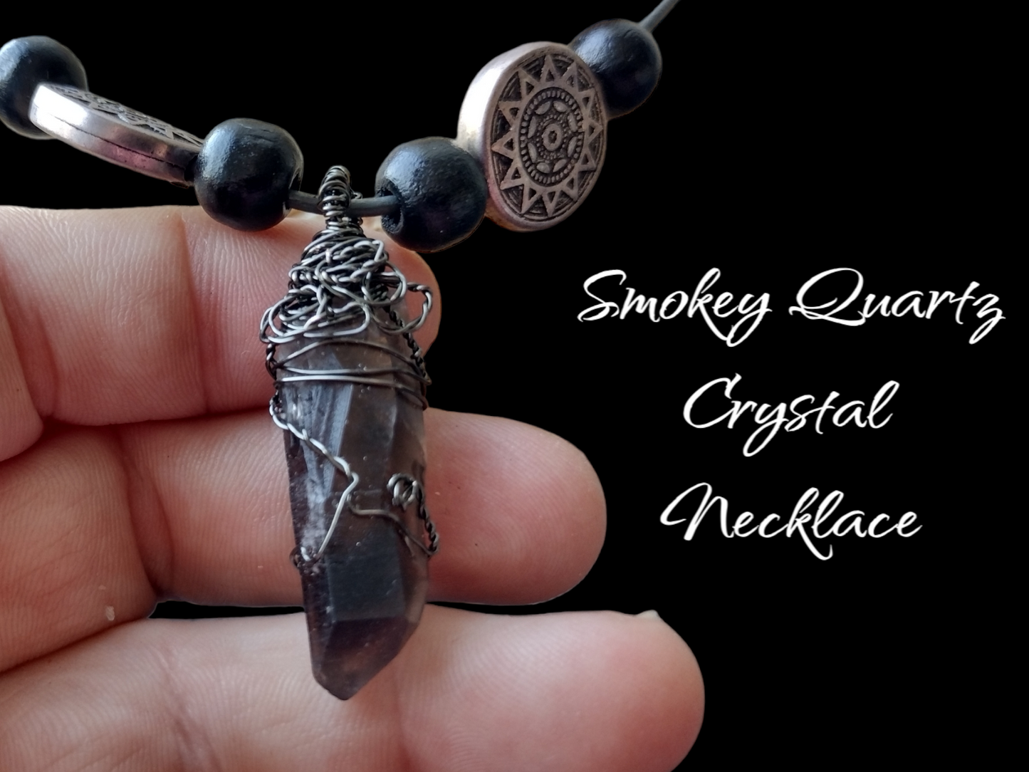 Smoky quartz crystal point necklace