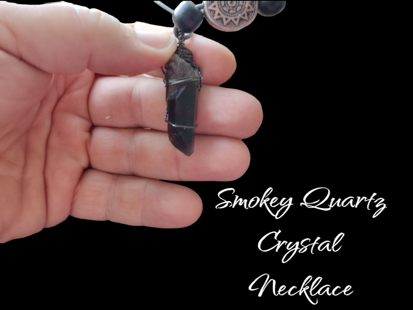 Smoky quartz crystal point necklace