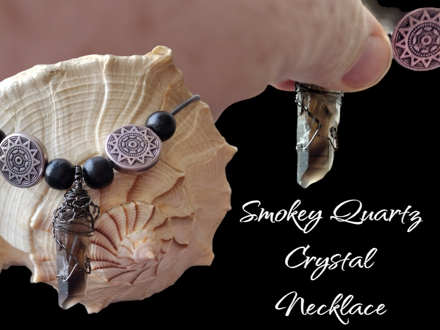 Smoky quartz crystal point necklace