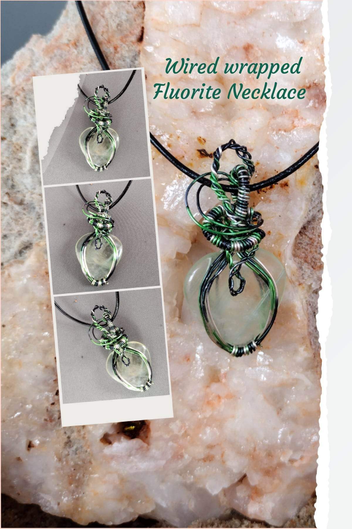 Handwd wired wrapped Green Fluorite necklace.